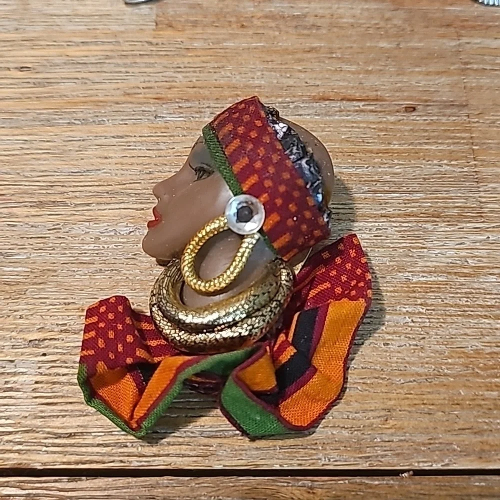 Vintage Signed F. Jaretta African Woman Face with Traditional dress
